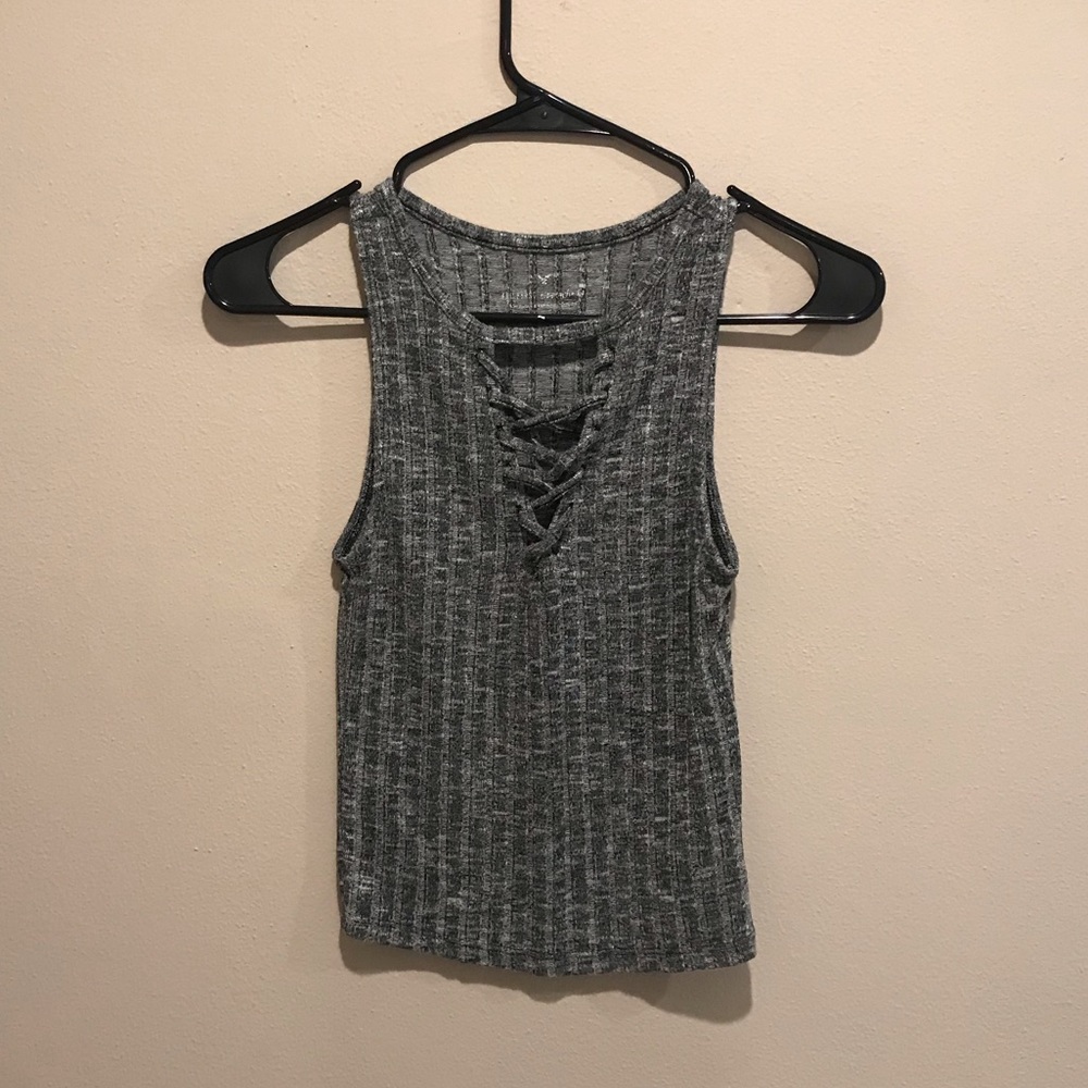 Heather Gray Lace-Up Tank Top